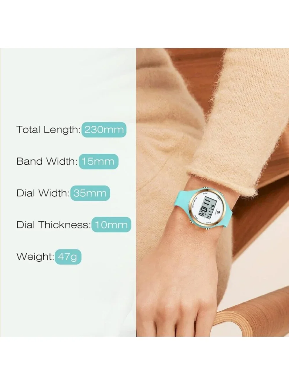 Women's Green White Quartz Chronograph Waterproof Outdoor Sport Digital Watch